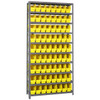 Quantum Storage Systems 1875 Series STORE-MORE Shelf Bin Shelving Unit, 18"D x 36"L x 75"H, 10 Shelves, 72 Yellow Bins - 1875-203YL