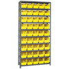 Quantum Storage Systems 1875 Series STORE-MORE Shelf Bin Shelving Unit, 18"D x 36"L x 75"H, 10 Shelves, 45 Yellow Bins - 1875-204YL