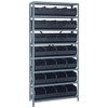 Quantum Storage Systems 1875 Series Stackable Shelf Bin Shelving Unit, 18"D x 36"L x 75"H, 8 Shelves, 28 Black Bins - 1875-463BK