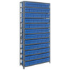 Quantum Storage Systems 1875 Series Shelf Bin Shelving Unit with Super Tuff Drawers, 18"D x 36"L x 75"H, 13 Shelves, 72 Blue Bins - 1875-602BL