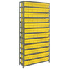 Quantum Storage Systems 1875 Series Shelf Bin Shelving Unit with Super Tuff Drawers, 18"D x 36"L x 75"H, 13 Shelves, 72 Yellow Bins - 1875-602YL