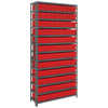 Quantum Storage Systems 1875 Series Shelf Bin Shelving Unit with Super Tuff Drawers, 18"D x 36"L x 75"H, 13 Shelves, 108 Red Bins - 1875-604RD