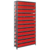 Quantum Storage Systems 1875 Series Shelf Bin Shelving Unit with Super Tuff Drawers, 18"D x 36"L x 75"H, 13 Shelves, 48 Red Bins - 1875-606RD