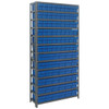 Quantum Storage Systems 1875 Series Shelf Bin Shelving Unit with Super Tuff Drawers, 18"D x 36"L x 75"H, 13 Shelves, 90 Blue Bins - 1875-624BL