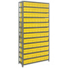 Quantum Storage Systems 1875 Series Shelf Bin Shelving Unit with Super Tuff Drawers, 18"D x 36"L x 75"H, 13 Shelves, 90 Yellow Bins - 1875-624YL