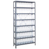 Quantum Storage Systems 1875 Series STORE-MAX Shelf Bin Shelving Unit, 18"D x 36"L x 75"H, 8 Shelves, 56 Clear Bins - 1875-SB803CL