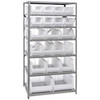 Quantum Storage Systems 2475 Series HULK 24" Container Steel Shelving System, 24"D x 36"L x 75"H, 7 Shelves, 20 Clear Bins - 2475-20-MIXCL