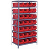 Quantum Storage Systems 2475 Series HULK 24" Container Steel Shelving System, 24"D x 36"L x 75"H, 8 Shelves, 28 Red Bins - 2475-950RD