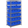 Quantum Storage Systems 2475 Series HULK 24" Container Steel Shelving System, 24"D x 36"L x 75"H, 7 Shelves, 24 Blue Bins - 2475-951BL