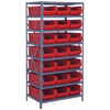 Quantum Storage Systems 2475 Series HULK 24" Container Steel Shelving System, 24"D x 36"L x 75"H, 8 Shelves, 21 Red Bins - 2475-952RD