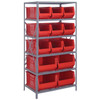 Quantum Storage Systems 2475 Series HULK 24" Container Steel Shelving System, 24"D x 36"L x 75"H, 6 Shelves, 13 Red Bins - 2475-953954RD