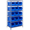 Quantum Storage Systems 2475 Series HULK 24" Container Steel Shelving System, 24"D x 36"L x 75"H, 6 Shelves, 15 Blue Bins - 2475-953BL