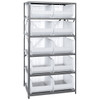 Quantum Storage Systems 2475 Series HULK 24" Container Steel Shelving System, 24"D x 36"L x 75"H, 6 Shelves, 10 Clear Bins - 2475-954CL
