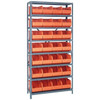 Quantum Storage Systems 2475 Series Stackable Shelf Bin Shelving Unit, 24"D x 36"L x 75"H, 8 Shelves, 28 Orange Bins - 2475-483OR