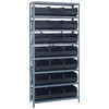 Quantum Storage Systems 2475 Series Stackable Shelf Bin Shelving Unit, 24"D x 36"L x 75"H, 8 Shelves, 21 Black Bins - 2475-485BK