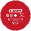 Diablo Tools Wet & Dry Cut Saw Blade: 12" Dia, 1" Arbor Hole, 72 Teeth Round Arbor D1272N - 30906093