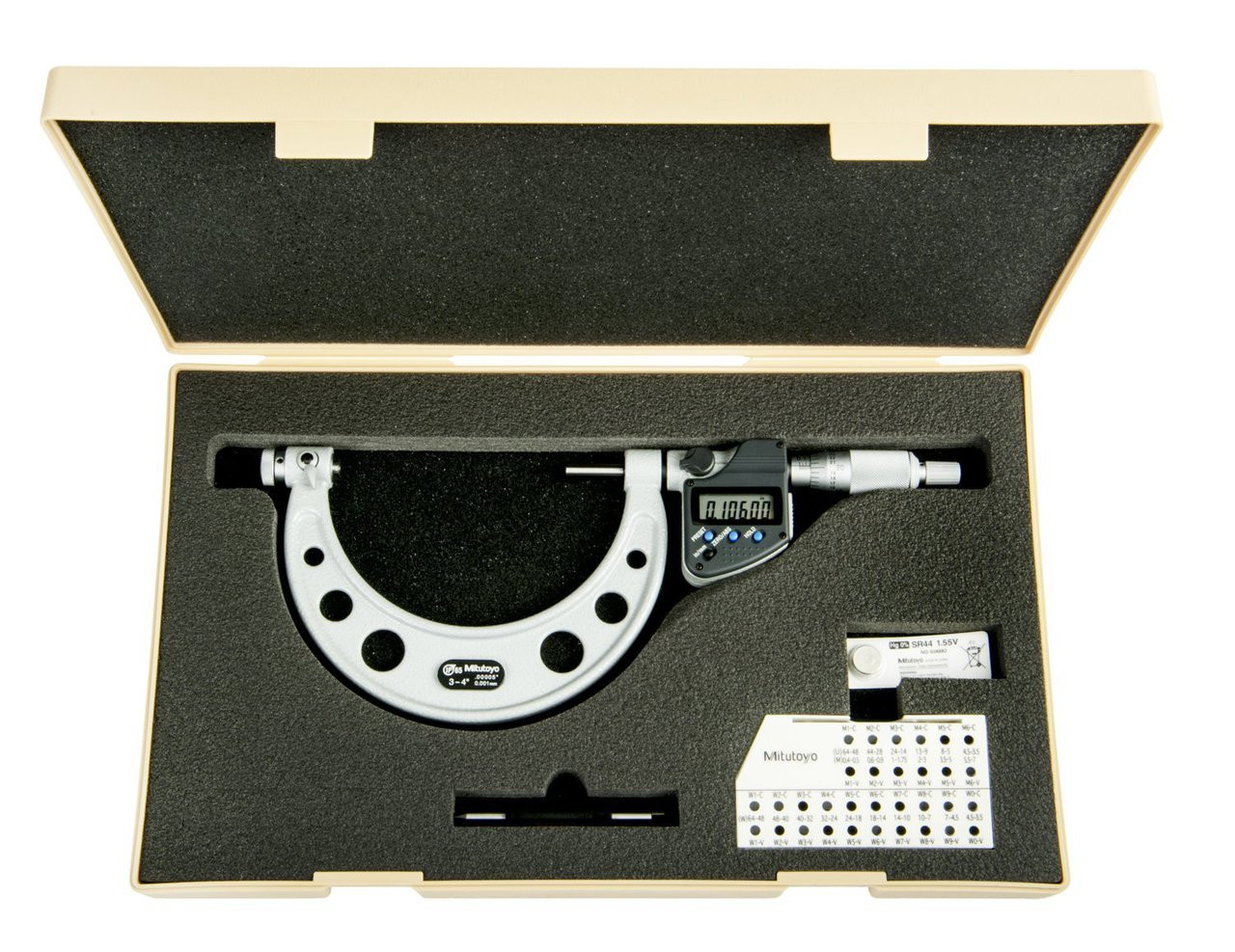 1-2 Inch Screw Thread Micrometer Kit – 5 Anvils, 0.001'' Graduation, Mechanical Reading