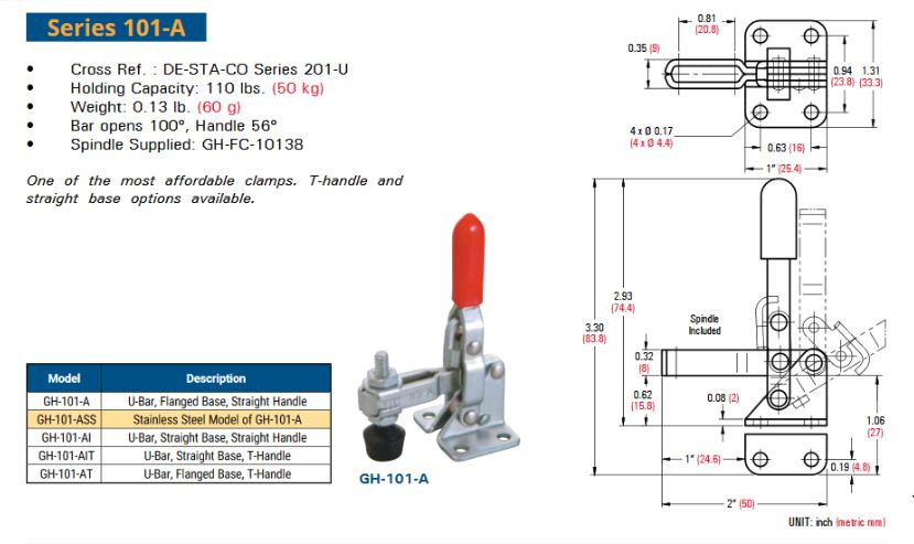 Good Hand Vertical Handle Toggle Clamp, Holding Capacity 110 lbs Bar