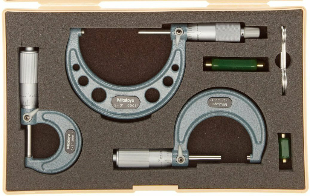 Mitutoyo 3 Piece Outside Micrometer Set, 0-3