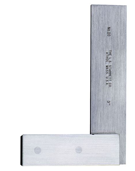 Vintage L.S. STARRETT No. 20 Machinists 3" Hardened Steel Square Tool Athol MASS -- Antique