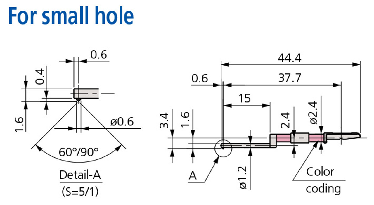 Mitutoyo Small Hole Stylus, Tip Angle 60°, Tip Radius (2µm) - 12AAC732