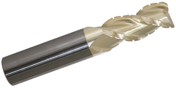 3/8" Carbide End Mill 3 Flute Long - ZrN Coated For Aluminum With .020" Corner Radius