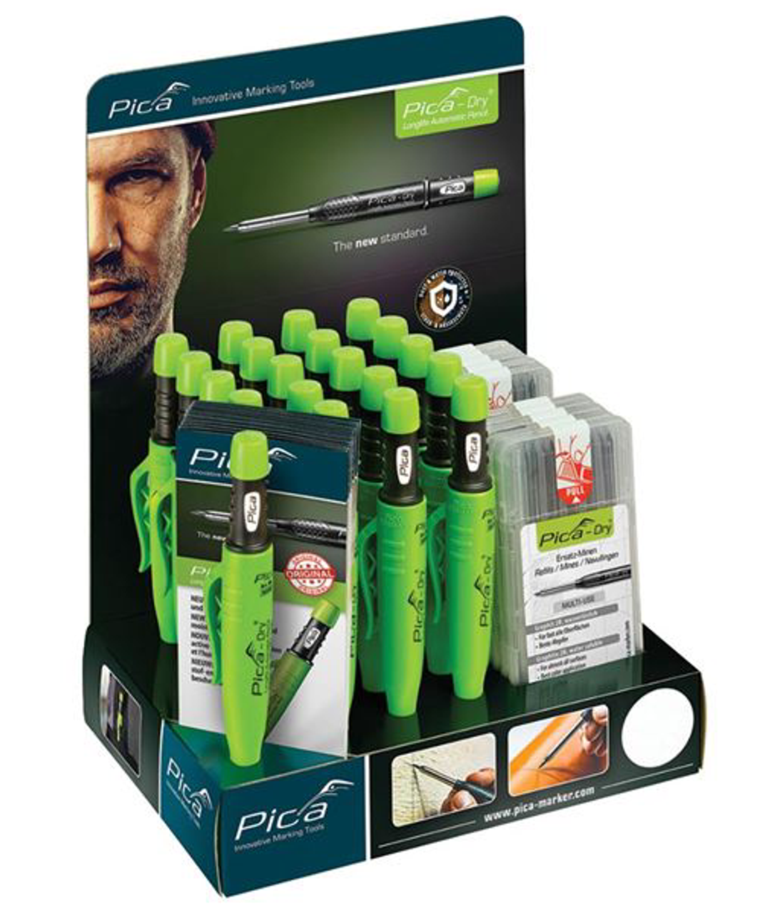 Pica Dry® Longlife Automatic Pen 20/Pack Marker and 10/Pack 4020 Basic Set  Refill Package - 3020 - 57-079-404
