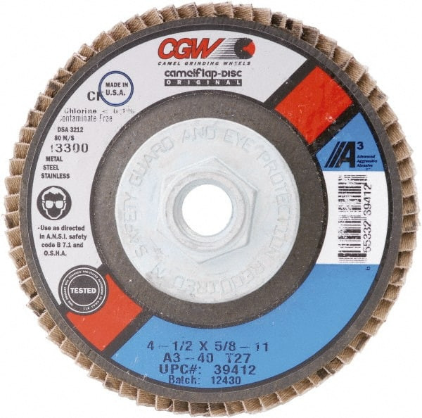 CGW Abrasives 4" 80 Grit 5/8" Center Hole Type 27 Aluminum Oxide Flap