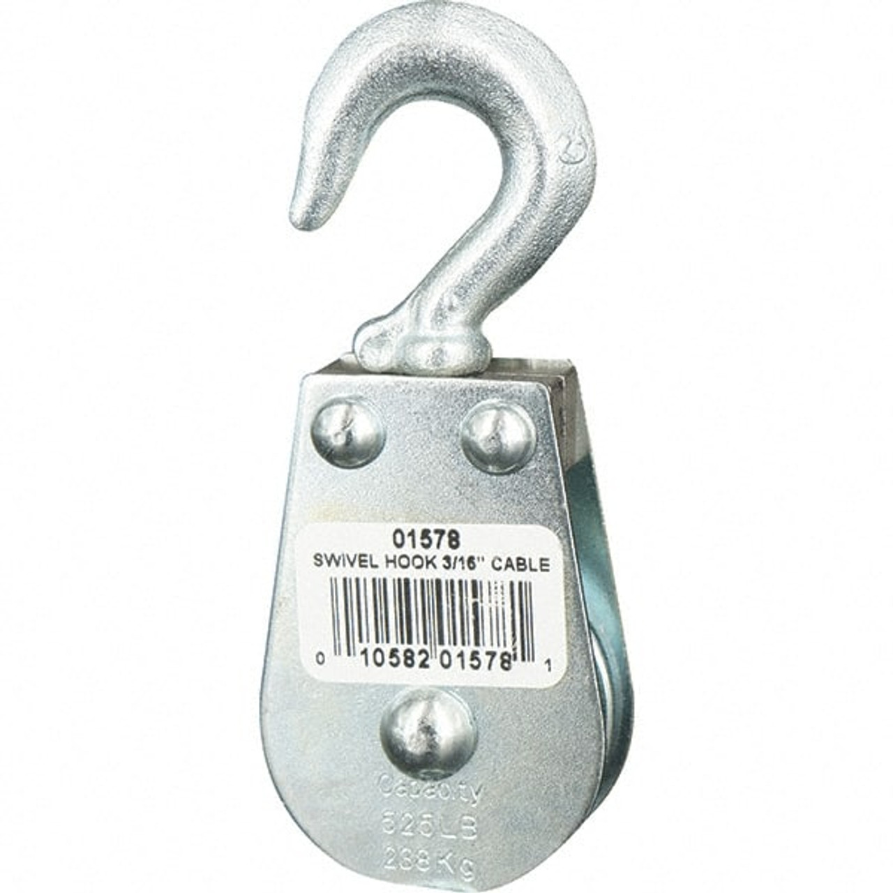 Block Division 525 Lbs. Load Limit, Swivel Hook Block Single Sheave, 1-1/2  Inch Outside Diameter, Wire Rope, 3/16 Inch Diameter, Eye, 3/8 Inch Inside  Diameter, Carbon Steel, Zinc Plated Finish 01578-C - 67326769 - Penn Tool  Co., Inc