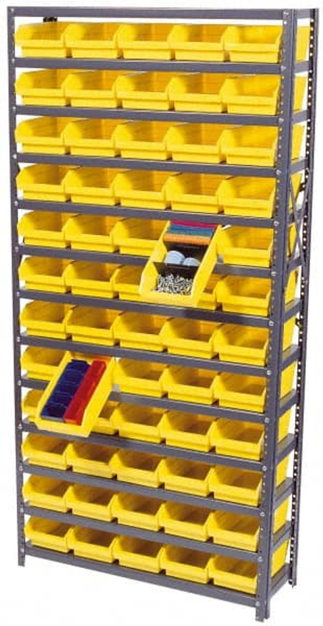 Savings and offers available Shelf Bin Organizer - 36 x 12 x 75 with 4 x 12  x 4 Yellow Bins, storage bins shelf 