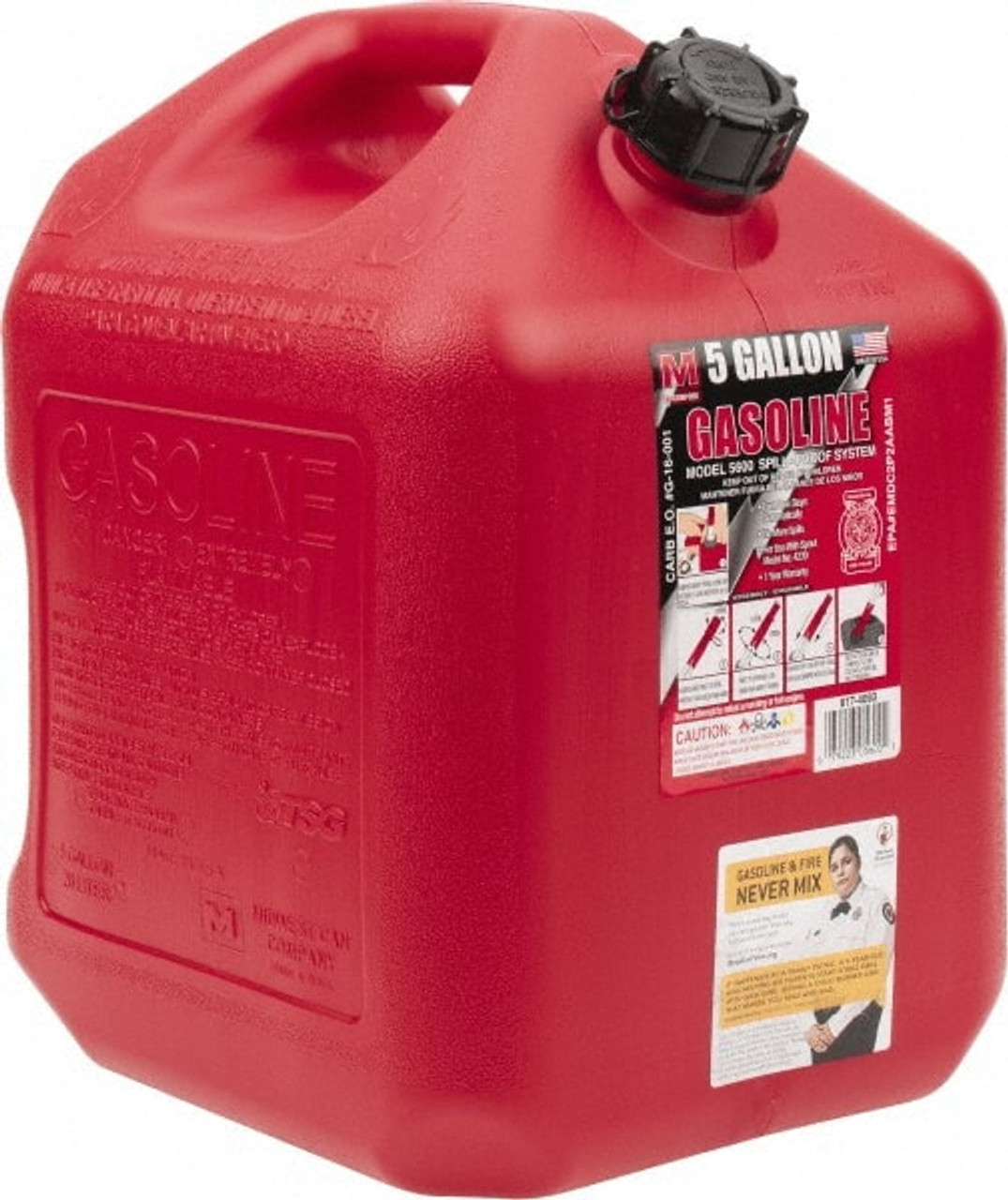 Made in USA 5 Gal High Density Polyethylene Spill-Proof CARB Gas Can 16