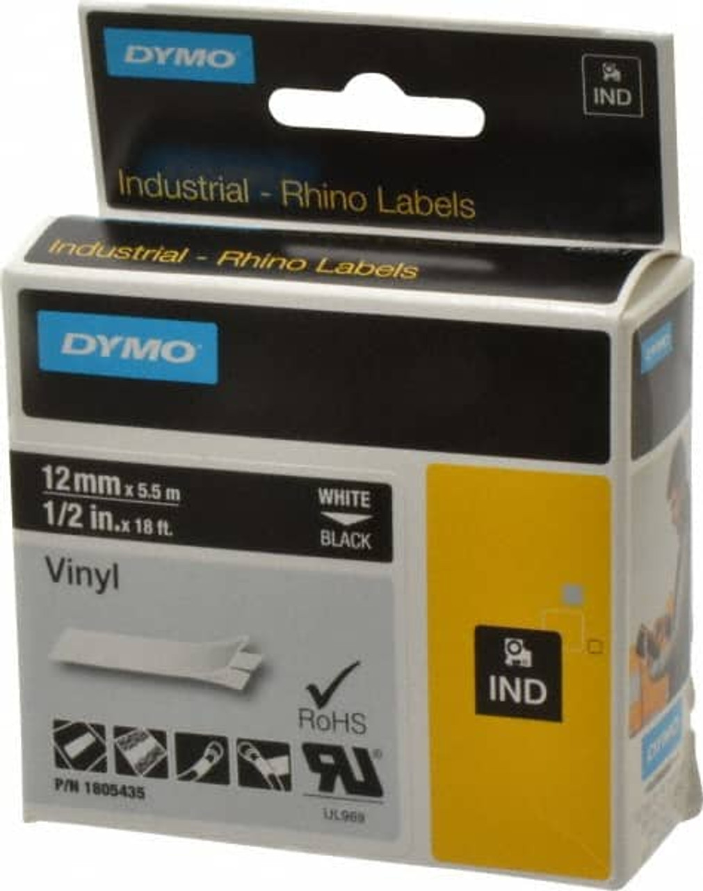 DYMO 1/2" x 18 ft. Black Vinyl Label Printer Cartridge For RHINO 1000