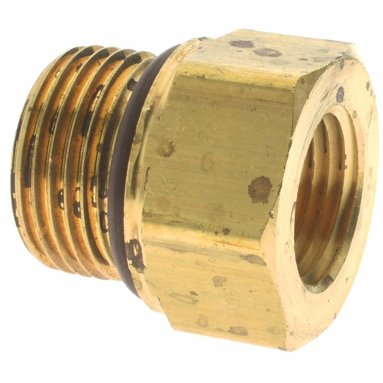 Parker Hannifin 1/2 x M27 Pipe, 1,000 psi, Brass ISO Port Adapter NPTF x  Metric Adapter, Viton, 1/2-14