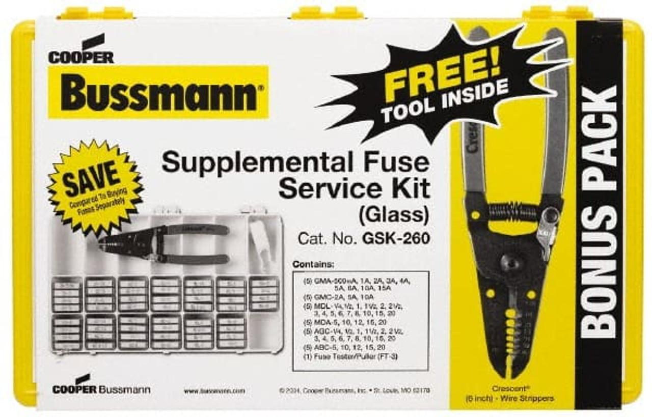 Bussmann 32 to 250 VAC/VDC, Fuse Service Kit 20 Amps, Glass and Ceramic