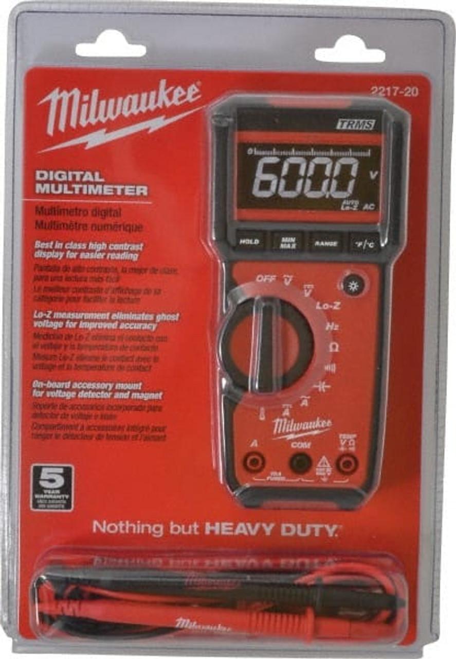 Milwaukee Tool 2217-20, CAT III, 600 VAC/VDC, Digital True RMS Auto Ranging  Multimeter 40 mOhm, Measures Voltage, Capacitance, Current, Frequency,  Resistance, Temperature 2217-20 - 02185429 - Penn Tool Co., Inc