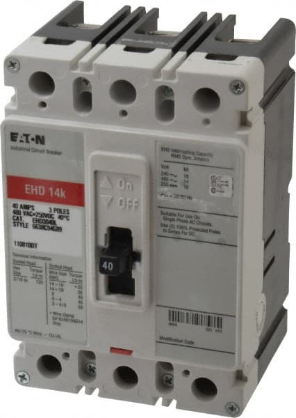 Eaton Cutler-Hammer 40 Amp, 250 VDC, 480 VAC, 3 Pole, Molded Case