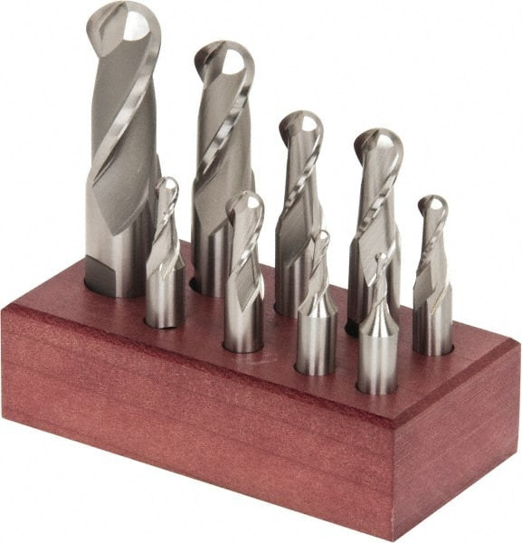 Hertel 1/8 to 3/4", 2 Flute Single End Ball End Mill Set Uncoated, High