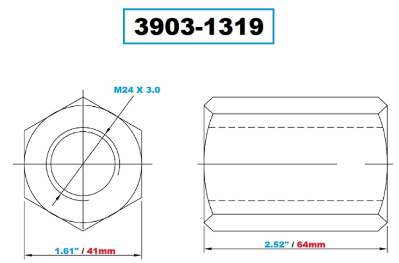 Vertex Coupling Nut, M24 X 3.00, 64mm Long 39031319