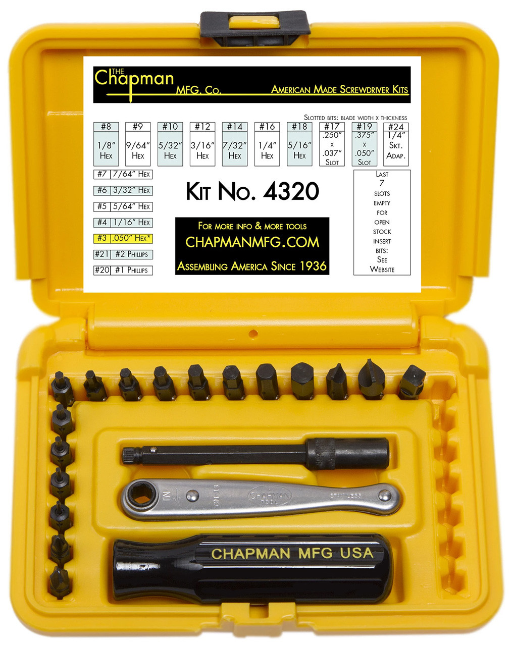 Chapman Standard + Open Slot Screwdriver Set, Safety Yellow Case
