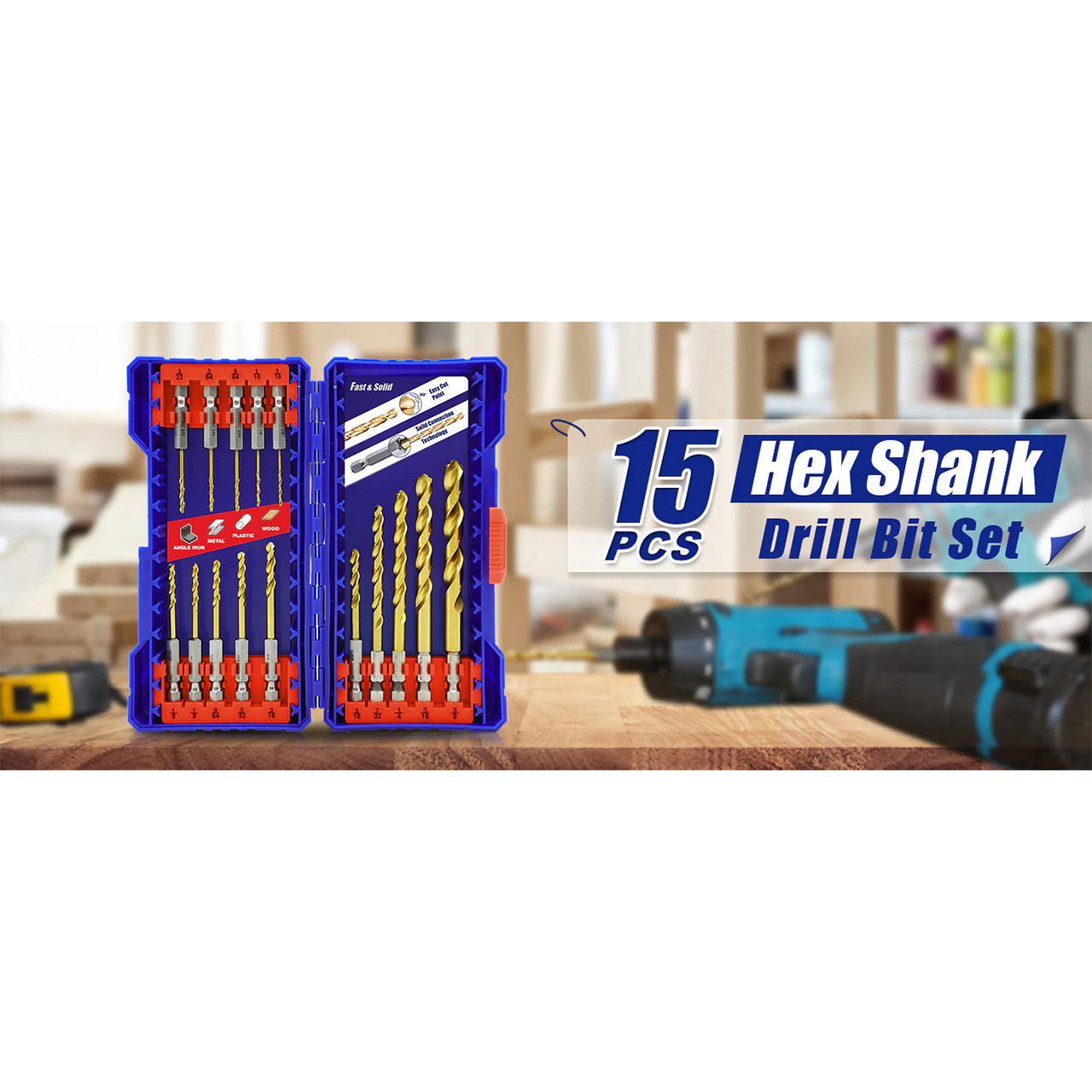 JEFE HEX Handree 15 Pcs Hex Shank Drill Bit Set, HSS, 135 Degrees Split ...
