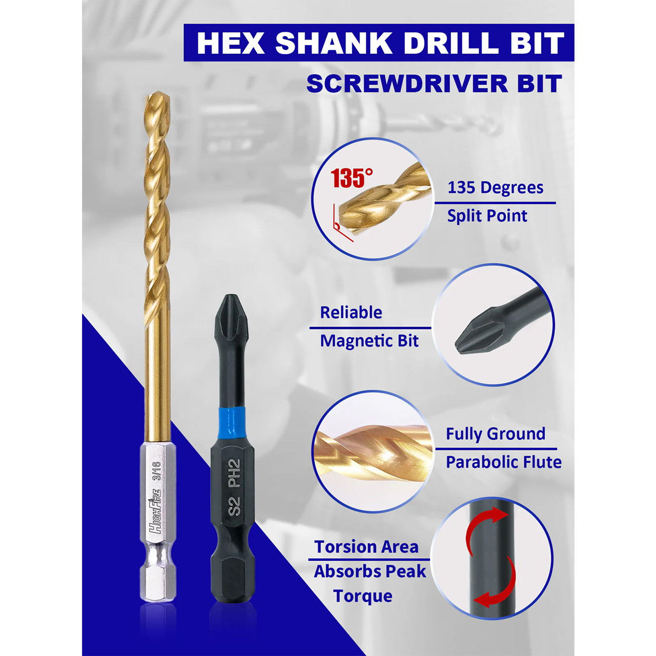 JEFE HEX Handree 48-piece Hex Shank Impact Drill and Screwdriver Bit ...