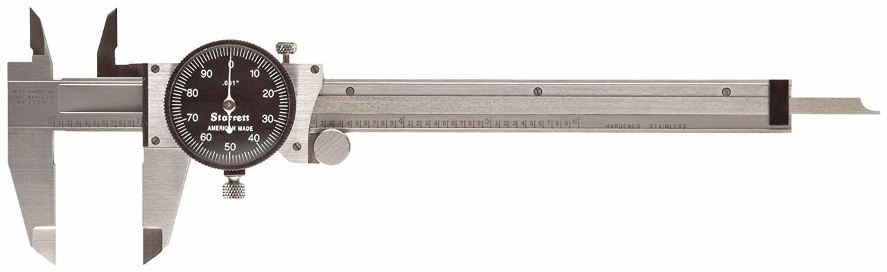 Starrett Dial Caliper 0-6" Range - American Made, Stainless Steel, .001" Graduations, Black Dial (Model B120A-6)