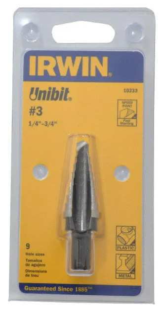 IRWIN Unibit SelfStarting Step Drill 10233, HSS, 9 Hole Sizes, 1/4 to 3/4" Hole Dia. 54323