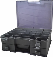 Flambeau 6 Compartment Clear Small Parts Box 6-3/4 Wide x 1-3/4 High x  11 Deep, K-Resin Frame, 6 Bin Width x 1-1/2 Bin Height x 1-5/8 Bin  Depth K606 - 00292920 