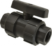 Green Leaf 3/4" Pipe, Full Port, Polypropylene True Union Design Ball Valve Inline - One Way Flow, FNPT x FNPT Ends, Tee Handle, 125 WOG TU 075E - 80254709