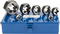 Cle-Line M6x1.00 to M20x2.50 Metric, Hex Die Set 7 Piece Set, Comes with Metal Case C67283 - 53425559