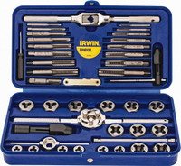 IRWIN HANSON Tap & Die Set: 1/8-28 to 1/8-28 Taps, 1/8-28 to 1/8-28 Dies, BSP, Metric Coarse & Metric Fine Carbon Steel, Bright Finish, 1" Hex Dies, 41 Pc 26317 - 03959343