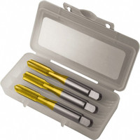 Greenfield Threading Tap Set: M5 x 0.8 Metric, 4 Flute, Bottoming Plug & Taper, High Speed Steel, TiN Finish 2.375" OAL, 6H Class of Fit, Right Hand, 3 Pc 343508 - 68649136