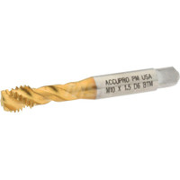 Accupro Spiral Flute Tap: M10x1.50 Metric Coarse, 3 Flutes, Modified Bottoming, 6H Class of Fit, Powdered Metal, TIN Coated 2-15/16" OAL, Right Hand Thread, D6 43076-01T - 62491295