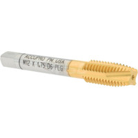 Accupro Spiral Point Tap: M12x1.75 Metric Coarse, 4 Flutes, Plug, 6H Class of Fit, Powdered Metal, TiN Coated Right Hand, D6, 31086-00T - 62490685